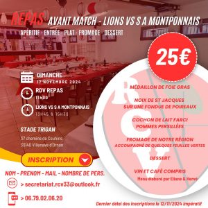 Repas d'avant match organisé par le RCV rugby club du villenavais, ce dimanche 17 novembre