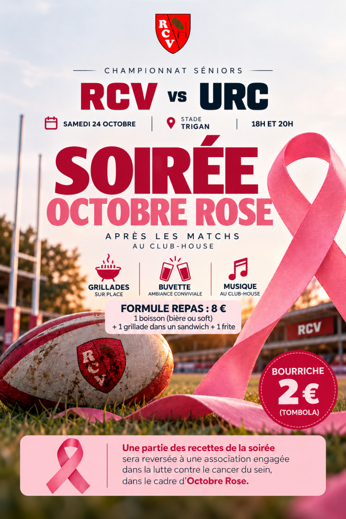 Affiche soiree Octobre rose du RCV Rugby club villenavais